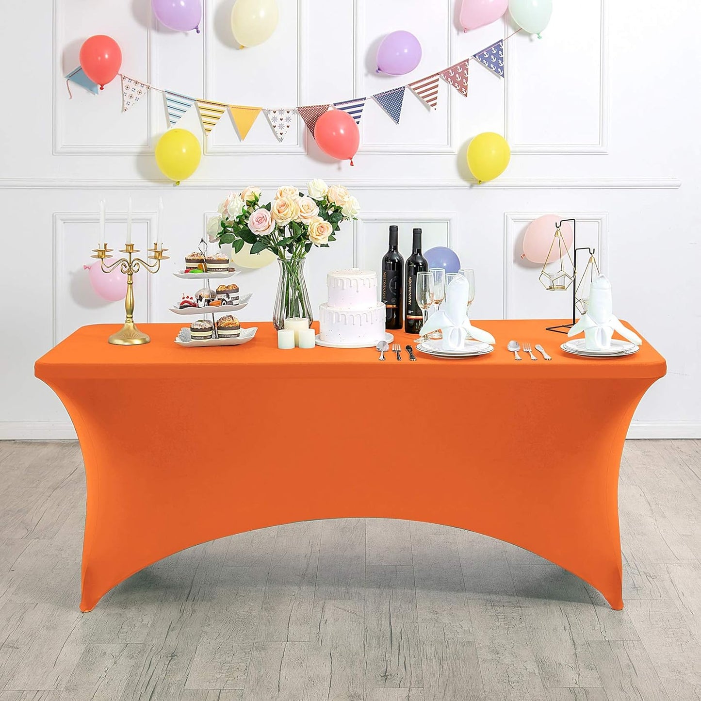 Spandex Table Cover for 8FT or 4ft or 6ft Table Universal Fitted Stretch Tablecloth for Party, Banquet, Wedding and Events-Orange