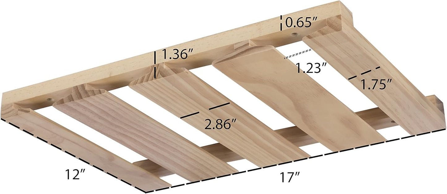Rustic State Eze 4 Sectional Under Cabinet Mount Wood Stemware Rack Hanging Shelf Glassware Holder Bar Organizer with up to 12 Wine Glass Storage 12 Inch Deep Natural