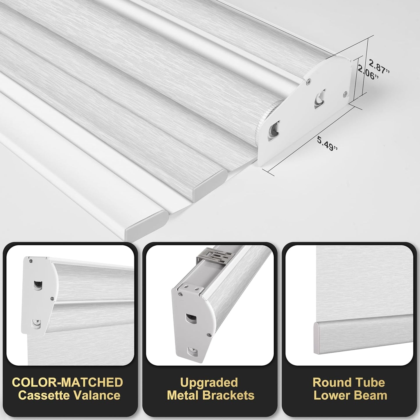 BERISSA Cordless Dual Roller Shades with Cassette Valance, Double Window Shades Blackout and Light Filtering, Day and Night for Home Office Door. Striped Jacquard White. 29 W x 86" H