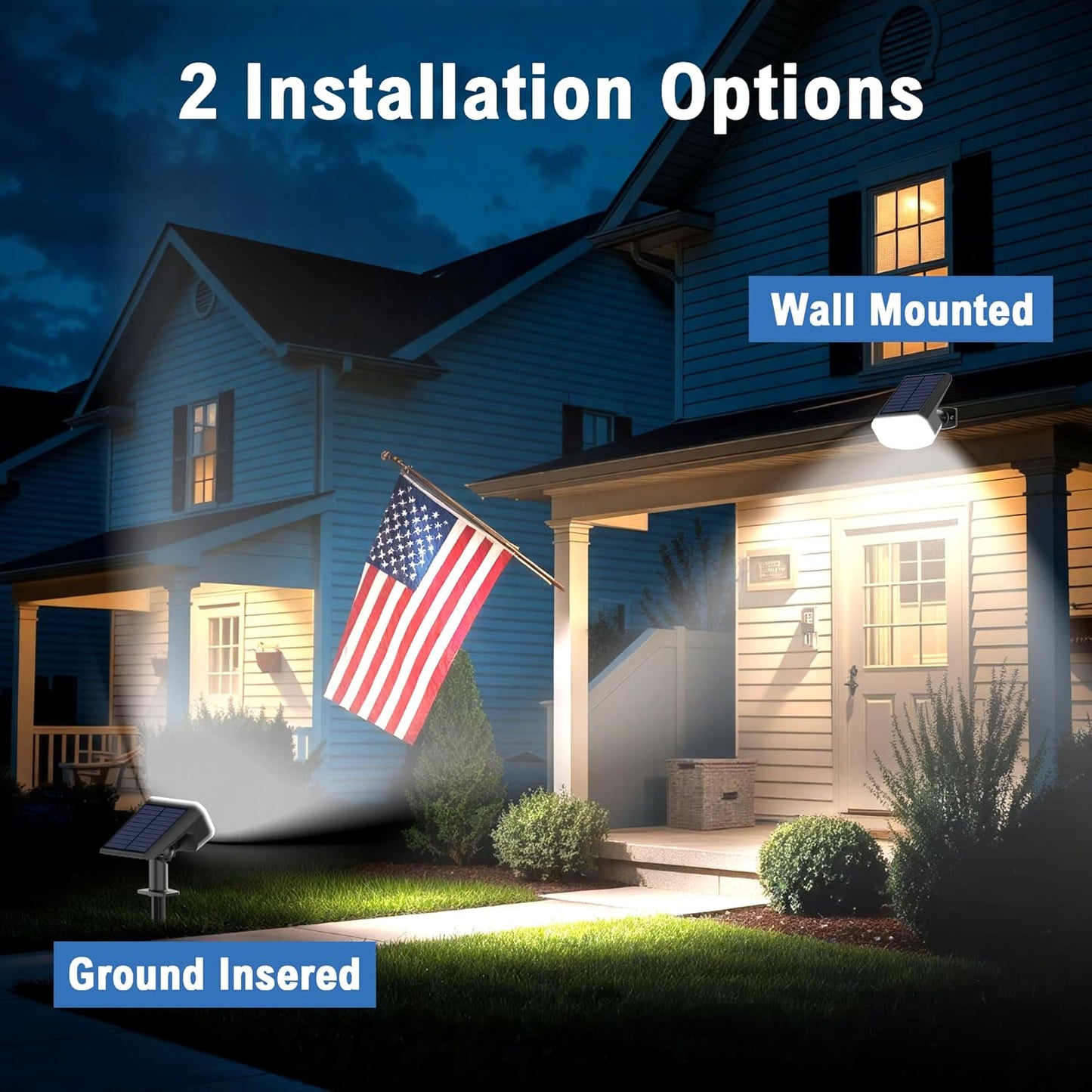 Solar Lights Outdoor Waterproof IP65, Super Bright LED, 2CCT 4 Lighting Modes 3000K/6500K Selectable, Solar Powered Yard Garden Solar Spot Lights for Outside Landscape Auto On/Off -2 Pack