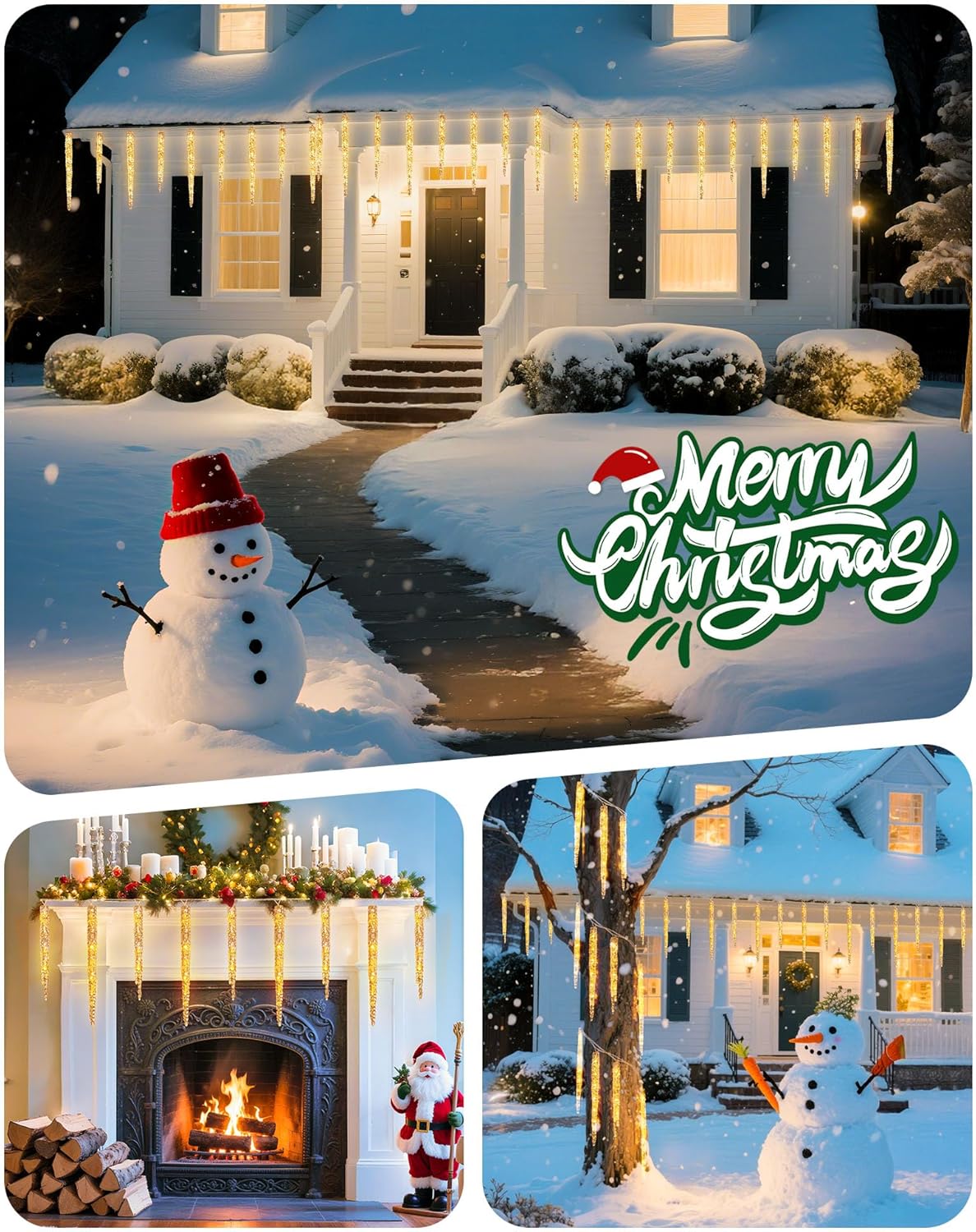 Minetom Icicle Lights Outdoor with Clips, 20ft 100 LED 20 Tubes Twinkling Crystal String Lights, Connectable Waterproof Hanging Icicle Christmas Lights Plug in for Eave Outdoor, Warm White