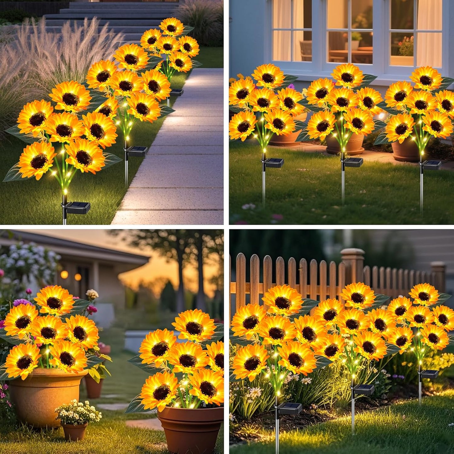 Sunflower Solar Lights Outdoor Decor, 4 Pack Solar Garden Decor 24 Waterproof Solar Sunflower Outdoor Lights for Garden Patio,Flower Bed, Pathway, Gift for Women, Mom, Grandma