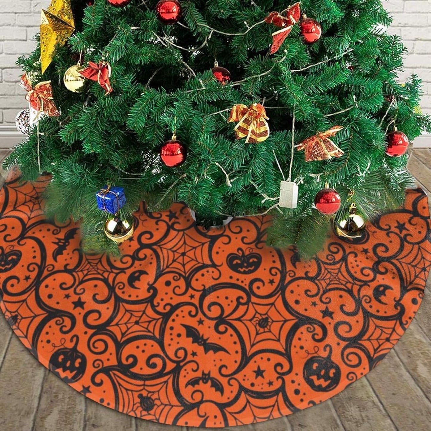 Christmas Tree Skirt,Halloween Pumpkin Xmas Tree Skirt Rustic Farmhouse Tree Skirt for Christmas Decor Xmas Holiday Home Party Decorations30
