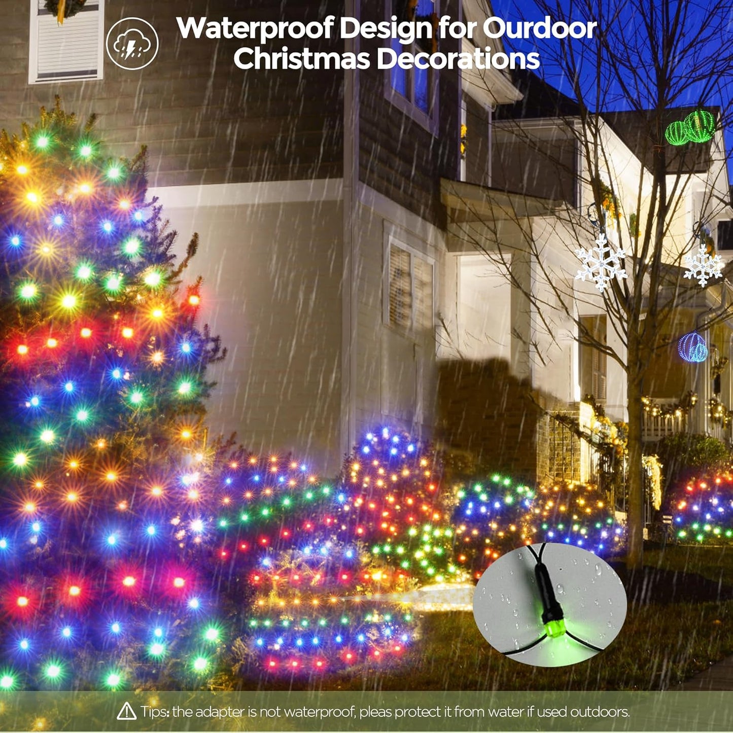 WBao Christmas Lights Outdoor 200LED F8 Big Bulbs, 8.4ft x 5.2ft Christmas Bushes Lights with 8 Modes, Timer, End to End Connectable, Waterproof for Lawn, Bushes Outdoor Xmas Decorations, Multicolor