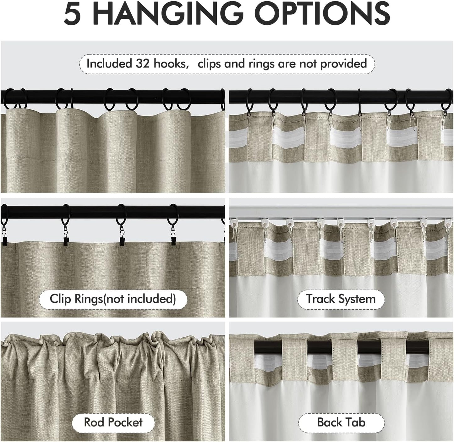 MIULEE 100% Blackout Curtains 108 Inch Long 2 Panels Set for Bedroom, Thick Luxury Faux Linen Black Out Curtain Room Darkening Back Tab Pleat Window Textured Drapes with Hooks for Living Room, Oatmeal