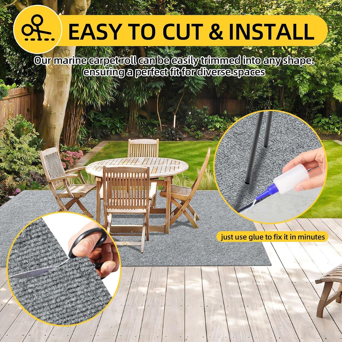 Marine Carpet,5 FT x 10 FT Smoke Gray Indoor Outdoor Carpet 0.2" Thick Boat Carpet with Water-Proof TPE Backing, Non-Slide Outdoor Marine Carpet Roll for Home, Patio, Porch, Deck