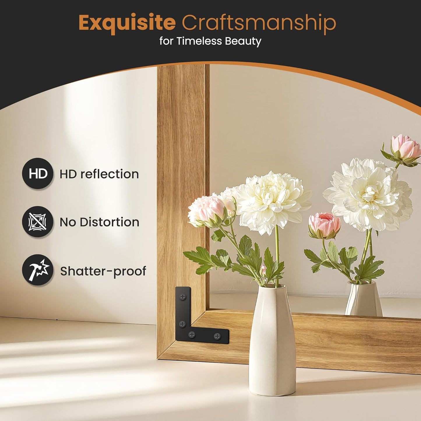 Bathroom Mirror for Wall with Wooden Frame, 20"x28" Solid Wood Vanity Mirror for Farmhouse, Bathroom, Bedroom, Vertical or Horizontal Hanging