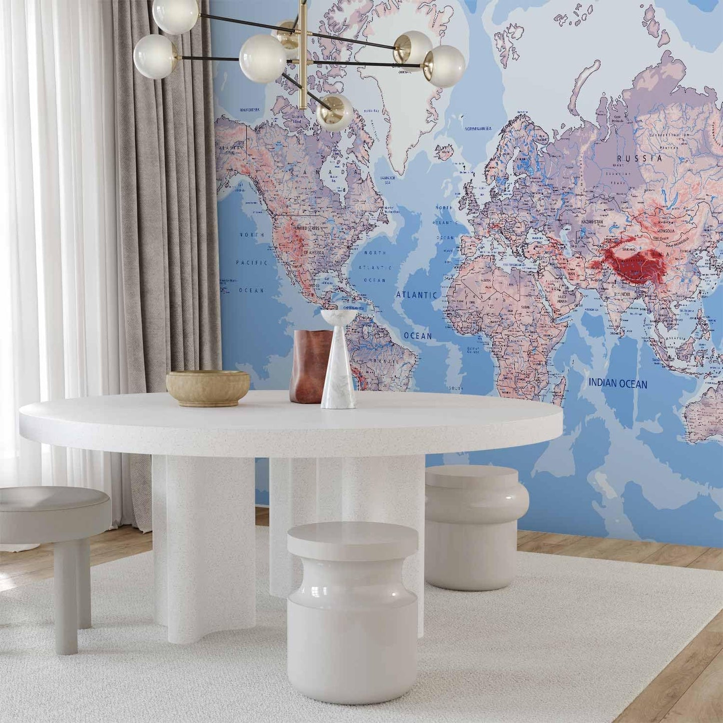 artgeist Premium Wall Mural World Map 79x55 in - XXL Non-Woven Wallpaper Fleece Wall Decor Photo Print Picture Image Design Home Map of The World k-A-0061-a-b