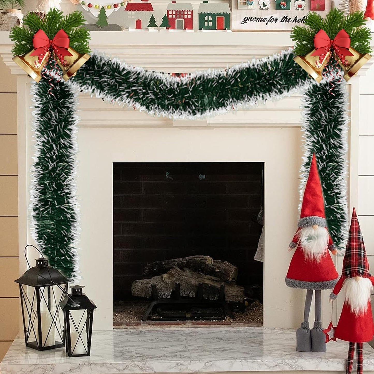 50 FT/15M Long Dark White Artificial Christmas Tinsel Garland Decorations DIY for Xmas Tree,Fireplace Mantel,Stairs Railing Outdoor Indoor Holiday Decor