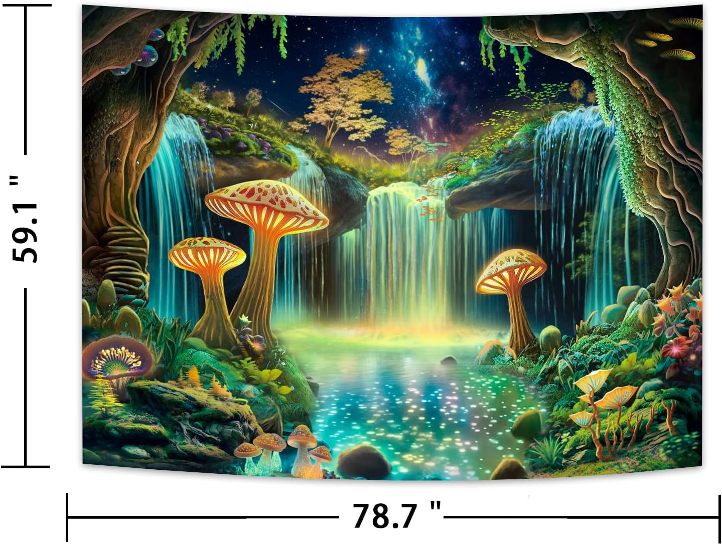 Ameyahud Blacklight Fantasy Forest Tapestry UV Reactive Waterfall Tapestries Starry Sky Tapestry Neon Nature Plant Wall Hanging Decor for Home