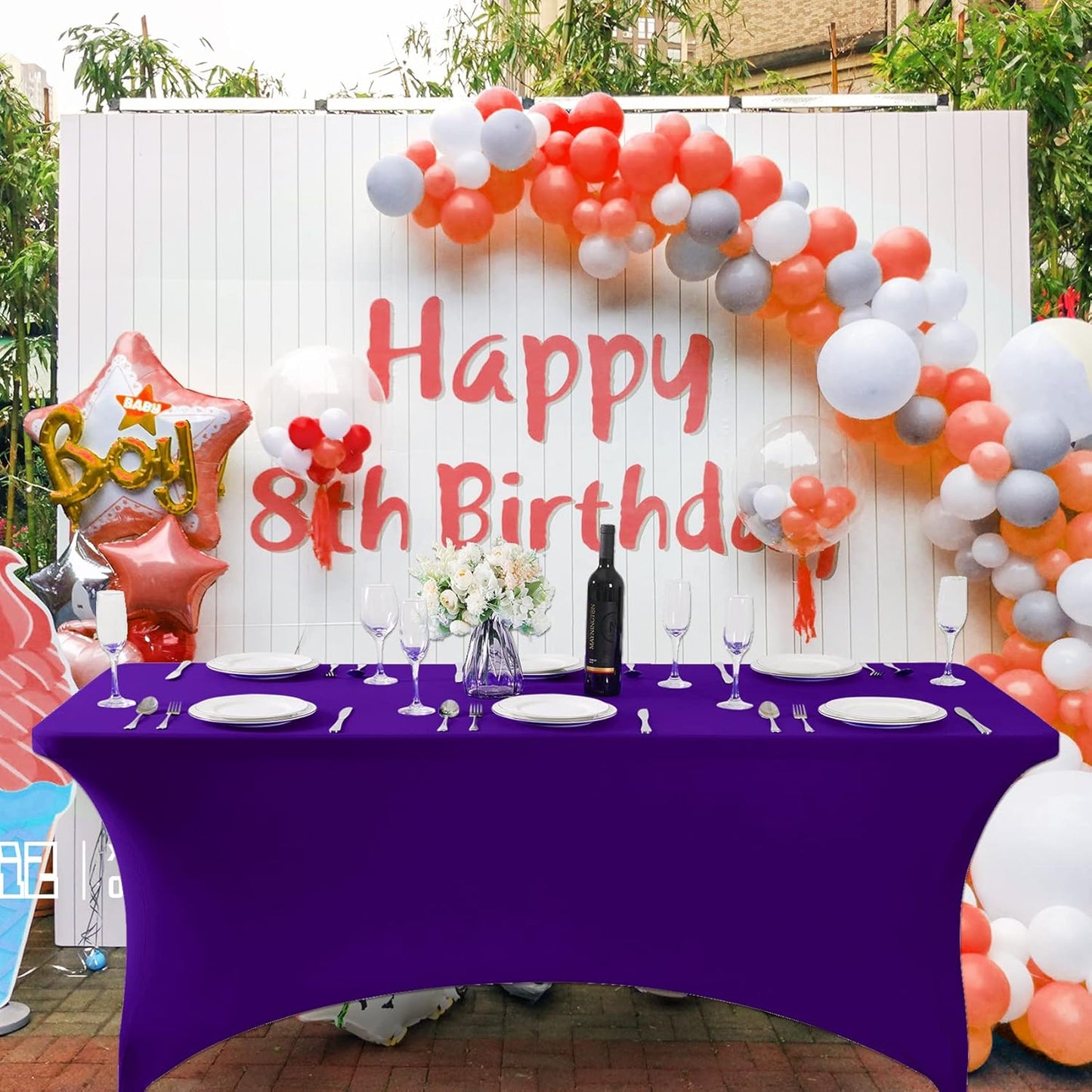 SuperO 2Pack Waterproof Spandex Table Cover for 6FT Table Universal Fitted Stretch Tablecloth for Party, Banquet, Wedding and Events-Purple