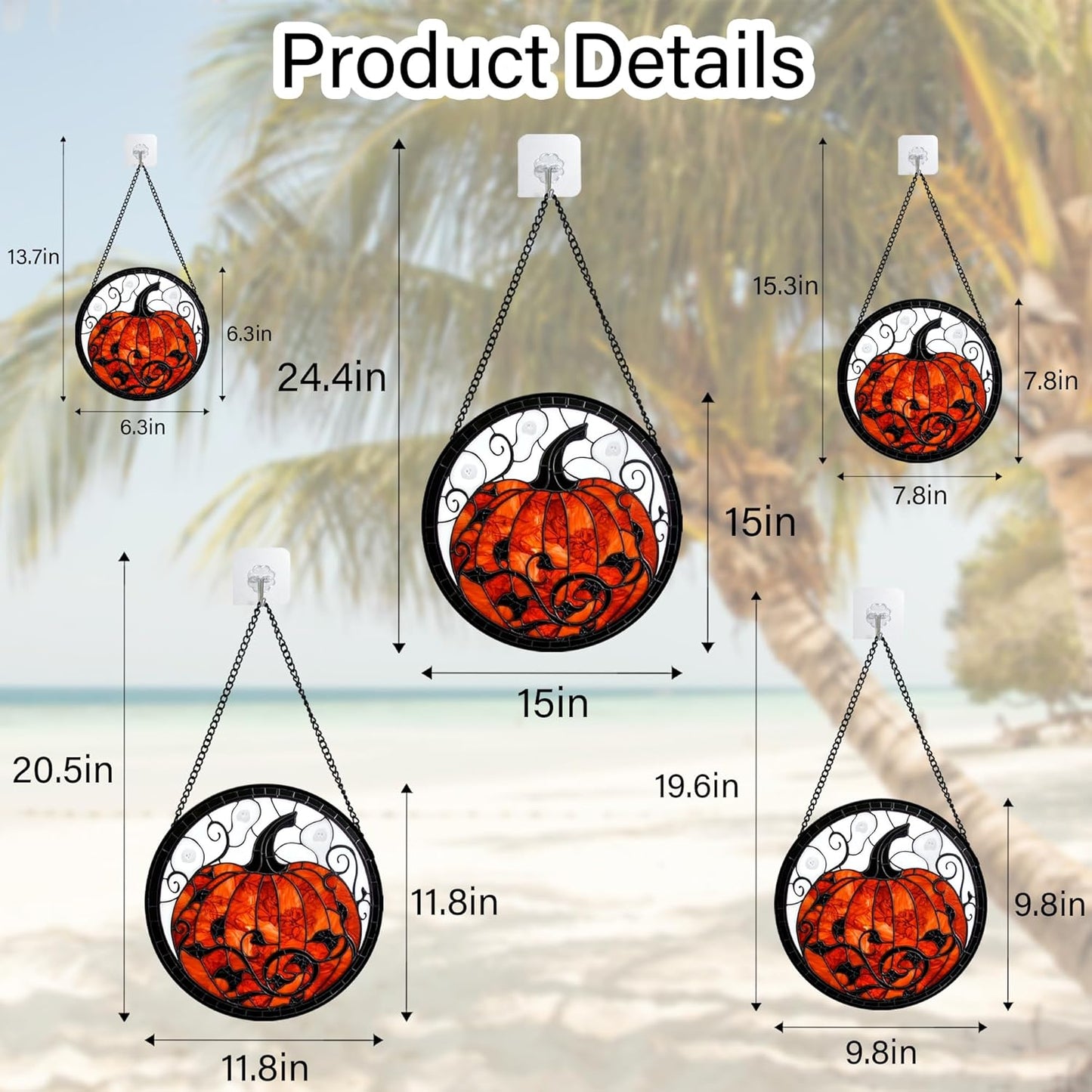 Stained Glass Window Hanging - Halloween Red White Scary Pumpkin Suncatcher for Doors Garden Home Spooky Rattan Sun Catchers Gothic Decor Horror Gifts for Women Men Friend Boy Girl 7.8 in