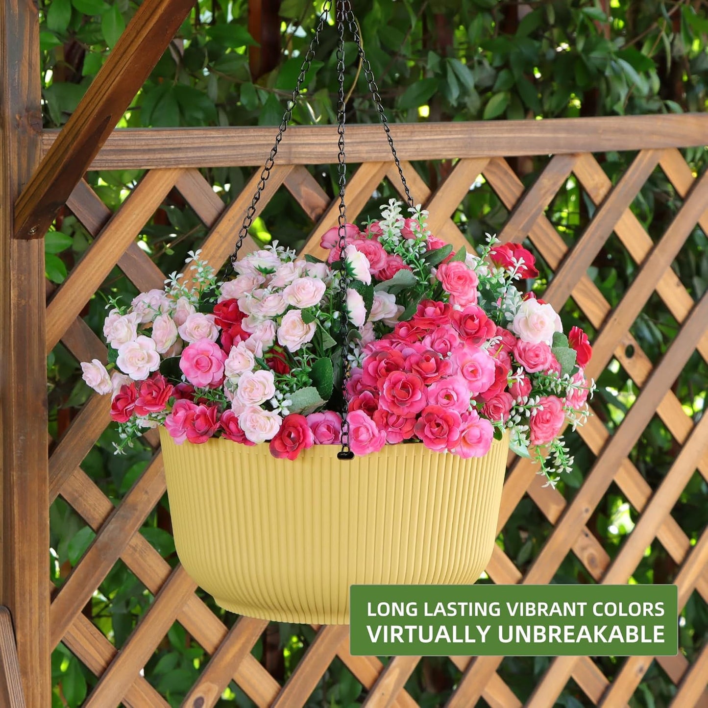 Dexceder 11.2 Inch Self Watering Hanging Planters Indoor Outdoor, Thickened Hanging Basket Flower Plant Pot (2 Pack, Yellow)