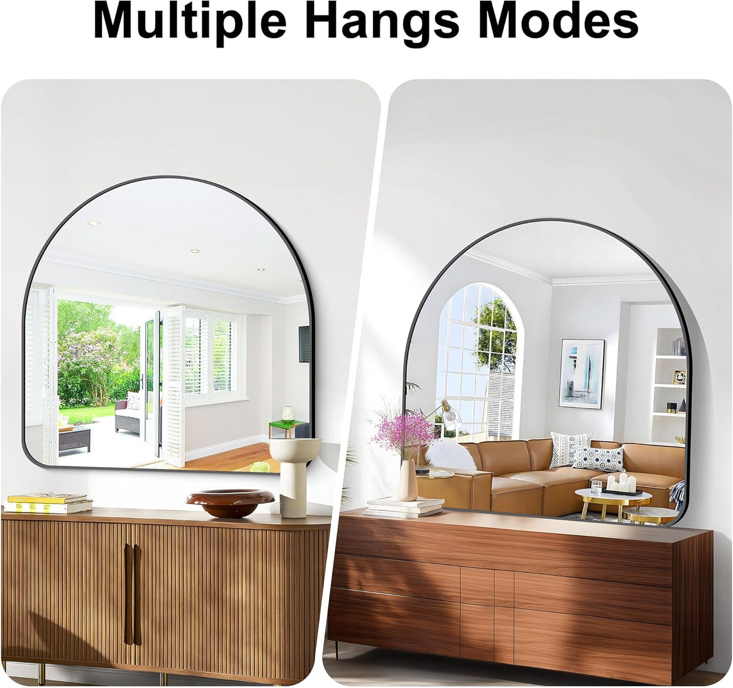 Arched Bathroom Mirror, 40"x40" Black Arched Mirror for Bathroom, Wall Mounted Mirror, Black Vanity Wall Mirror w/Metal Frame for Bedroom, Entryway, Living Room, Hanging or Leaning Against Wall