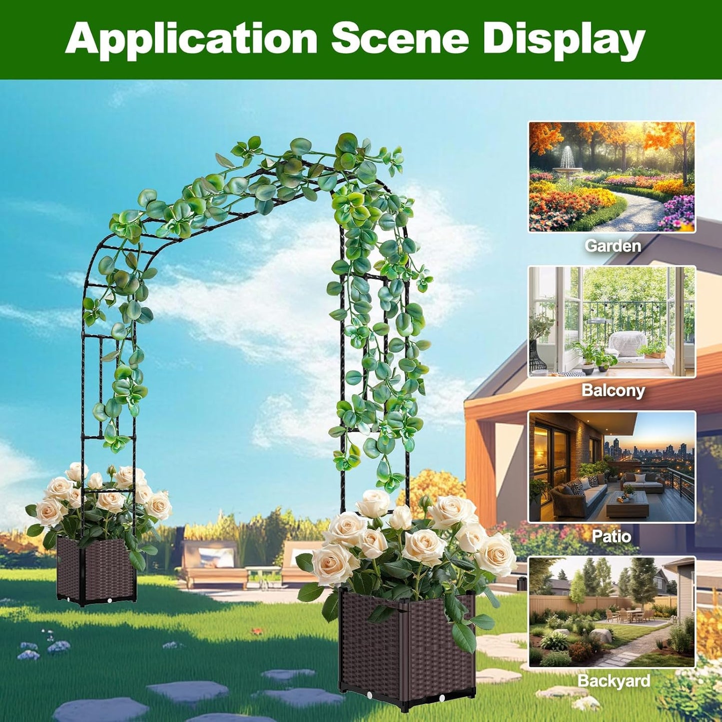 Arch Trellis - 126(L) * 95(H) inch, Raised Garden Bed with Trellis, Suitable for Garden, Balcony, Terrace Decoration, Black