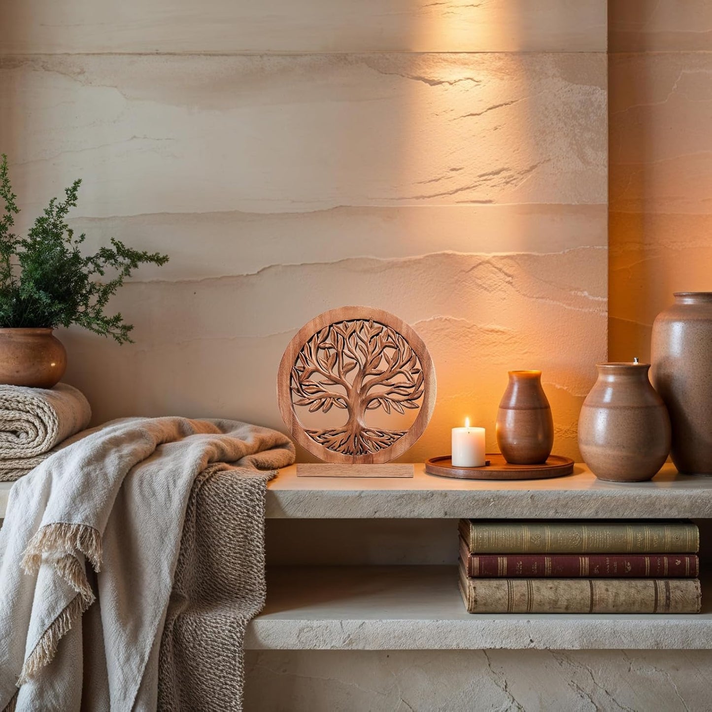 Decozen Solid Wood Tree of Life Sculpture - Home Decor, Living Room, Boho, Shelf, Coffee Table, Centerpiece Table Decorations, Mantle, Dining Table Centerpiece, Bathroom Shelf, Entryway, Farmhouse