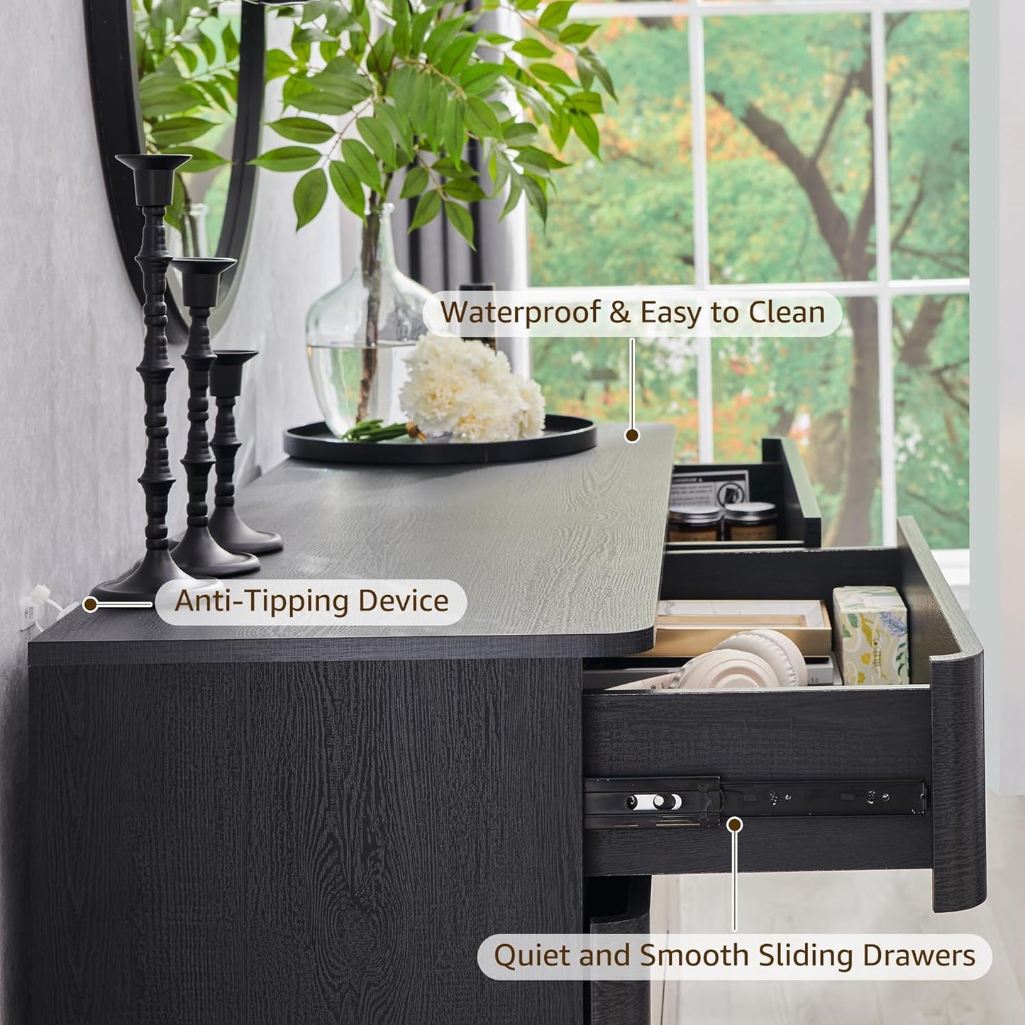 8 Drawer Dresser for Bedroom, 52 Inch Wide Modern Chest of Drawers, Push-to-Open Wood Storgae Organizer with Large Drawers for Bedroom, Living Room, Hallway, Black