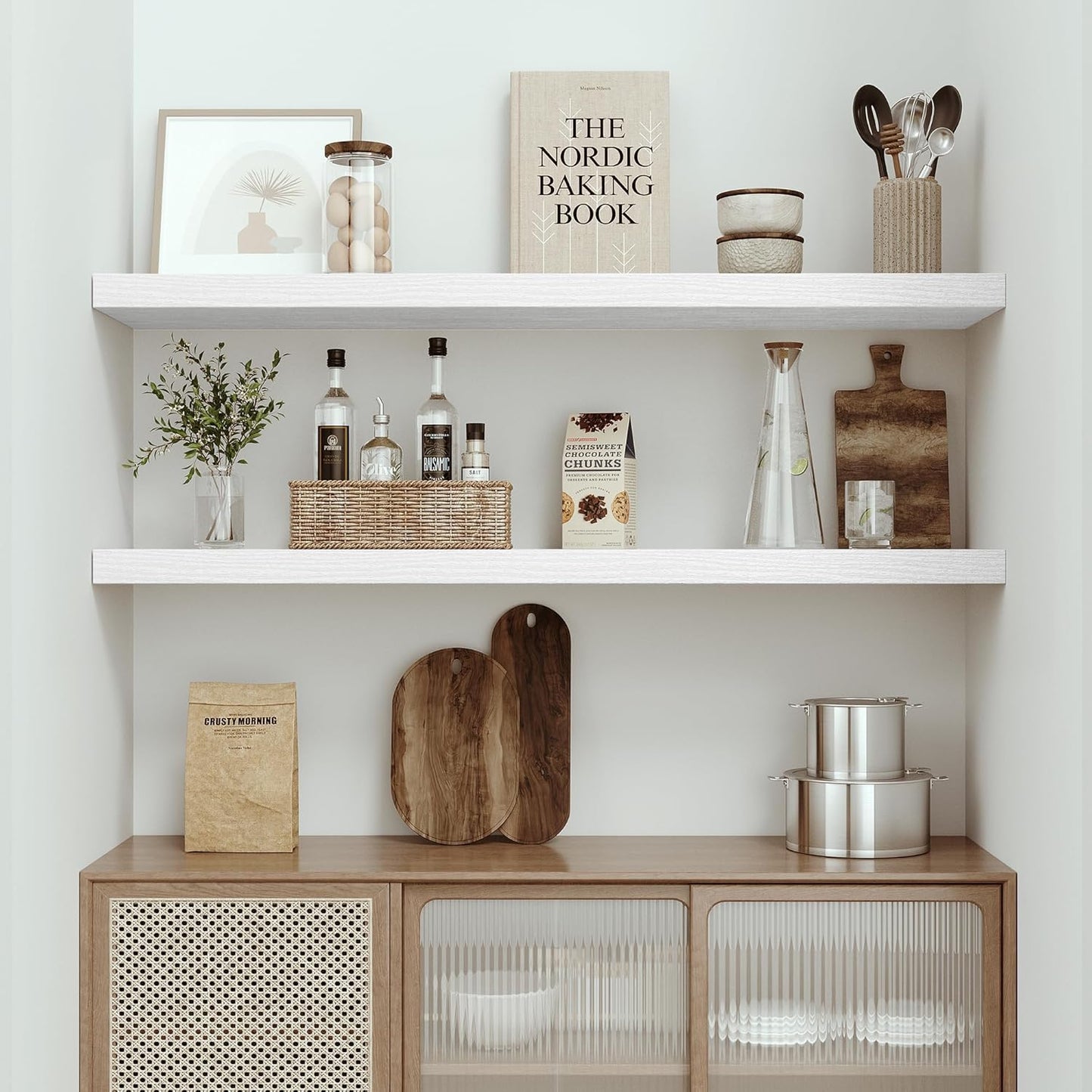 Single Floating Shelves 48 Inches, 48 x 10 inch Deep x 1.8 in Thick, Long Wall Shelves Heavy Duty 80 lbs for Bedroom, Living Room, Kitchen, Office, Modern Shelf Book Home Decor, White