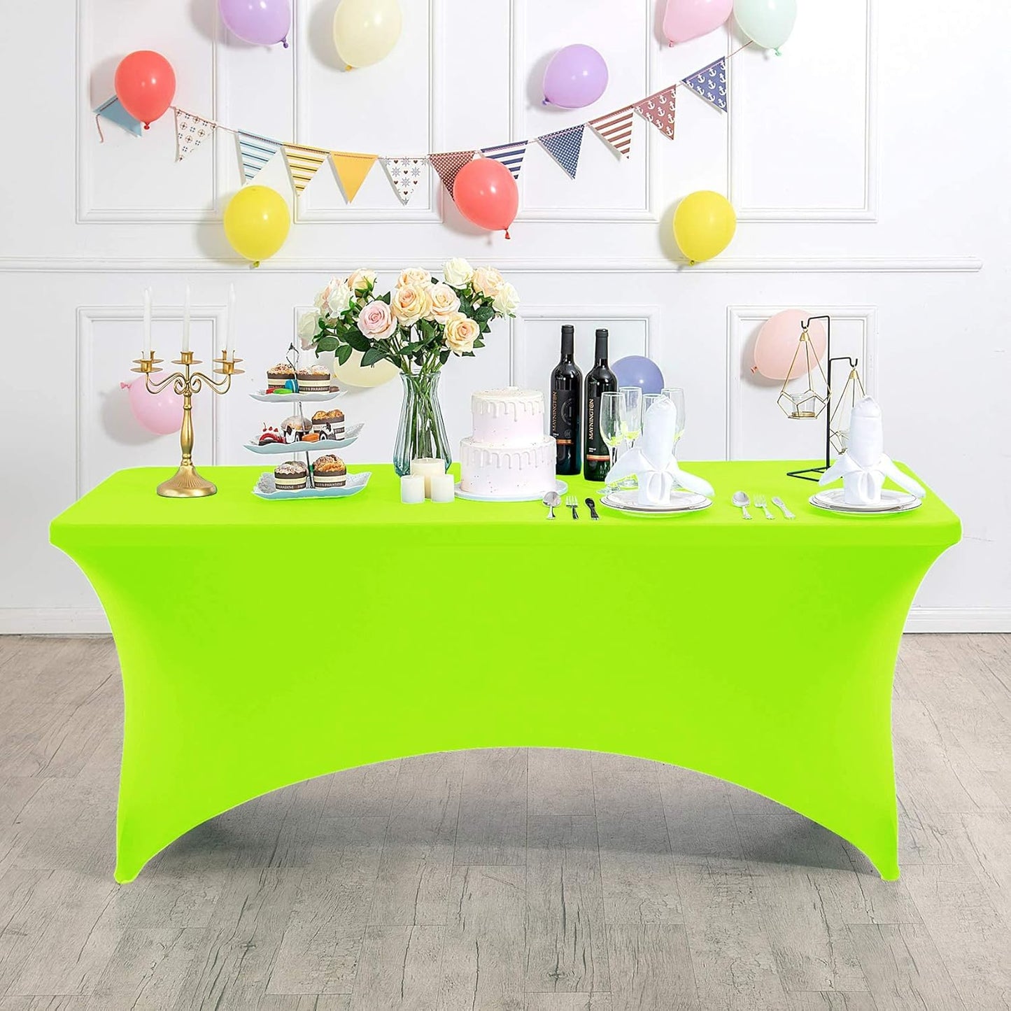 Spandex Table Cover for 8FT or 4ft or 6ft Table Universal Fitted Stretch Tablecloth for Party, Banquet, Wedding and Events-Neon Lemon