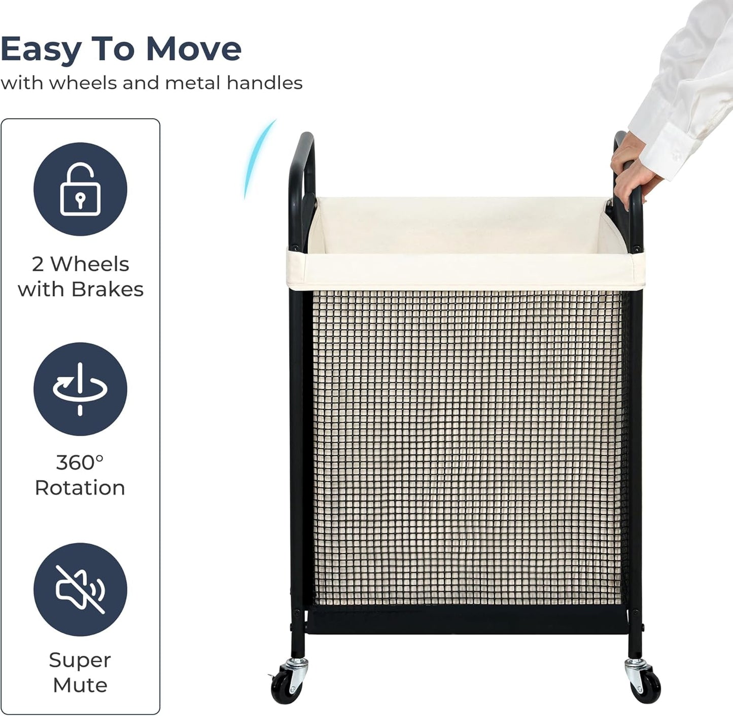 STO STO Laundry Hamper, 90L Rolling Laundry Sorter Cart with Removable and Washable Liner Bag, Rolling Clothes Hamper with Metal Handle for Laundry Room and Bedroom