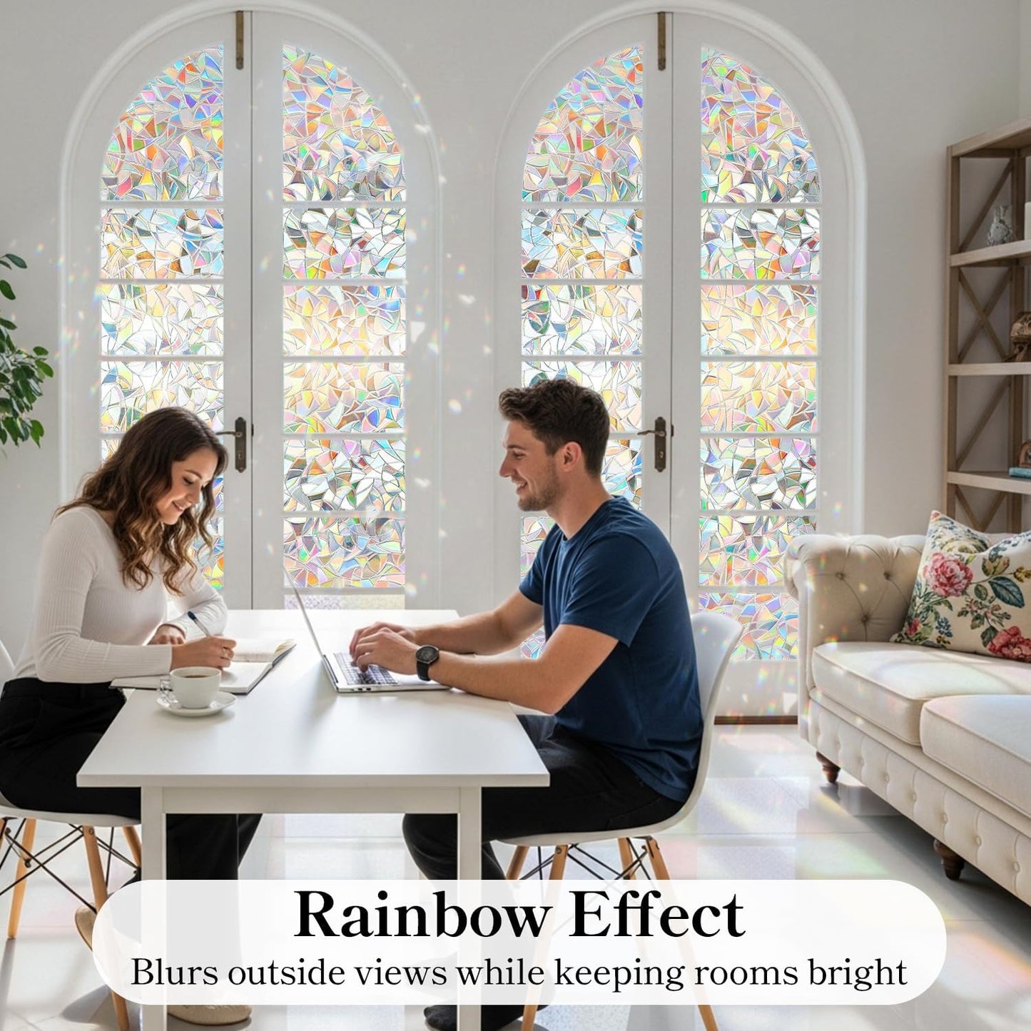 DUOFIRE Window Privacy Film, Rainbow Window Clings for Glass Windows, Stained Glass Film Decorative, 3D Decals Cover, Suncatcher Static Cling Sticker for Home, 11.8 x 78.7 inch
