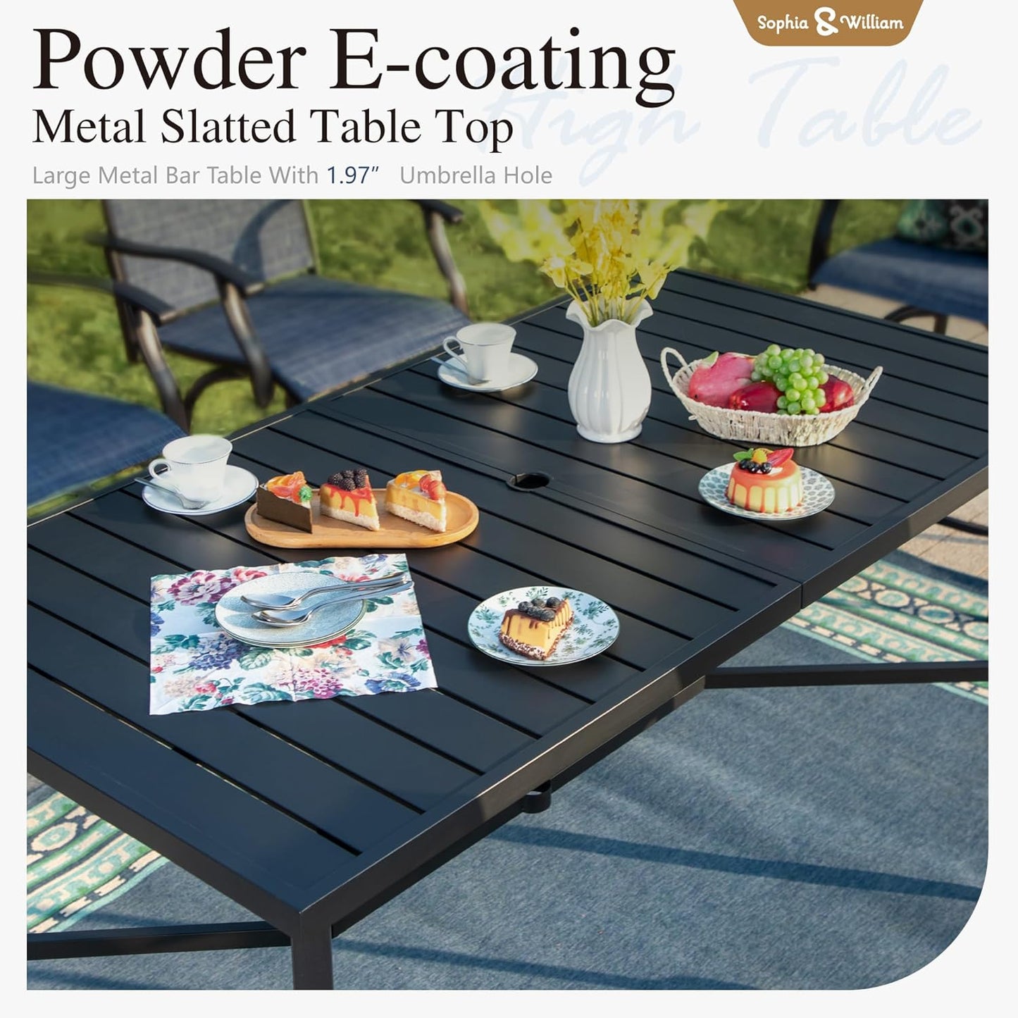 Sophia & William Outdoor Bar Set, Patio Bar Table and Chairs Set, Bar Height Patio Set - 4 x Swivel Bar Chairs(Blue), 1 x Rectangular Bar Table(Black)