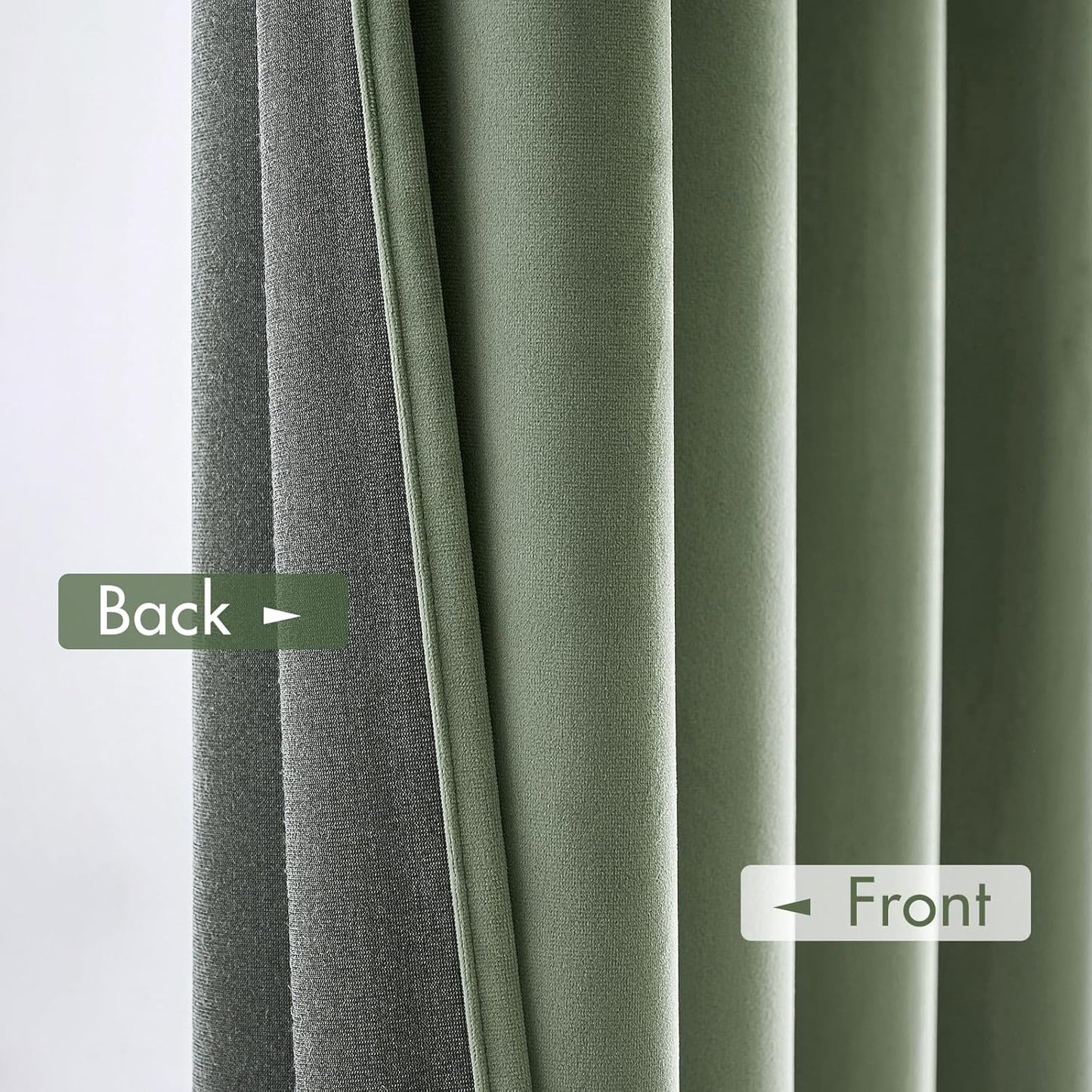 MIULEE Velvet Curtains Sage Green Thermal Insulated Blackout Curtain Drapes for Bedroom Living Room Darkening 72 Inches Long Curtains Panels Rod Pocket Set of 2