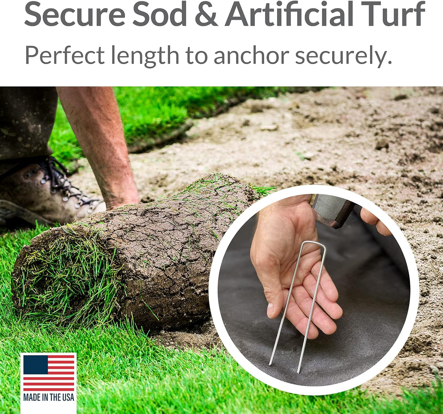 Pinnacle Mercantile USA Made 200 Pack Garden Landscape Staples Weed Barrier Fabric Stakes Galvanized 6 inch Pins Anti Rust Sod Staple 11 Gauge Steel