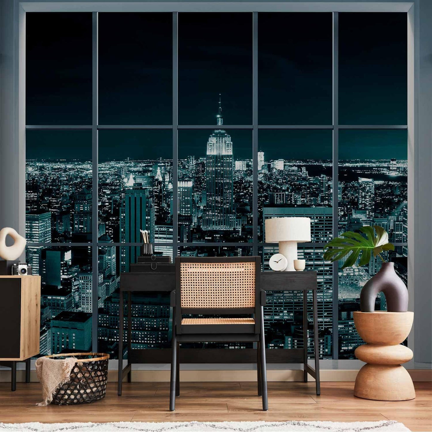 artgeist Premium Wall Mural New York City 216x98 in - Non-Woven Photo Wallpaper Art Print Fleece Wall Mural Decoration Poster Picture Design Night Window View Skyline Panorama c-A-0074-a-f