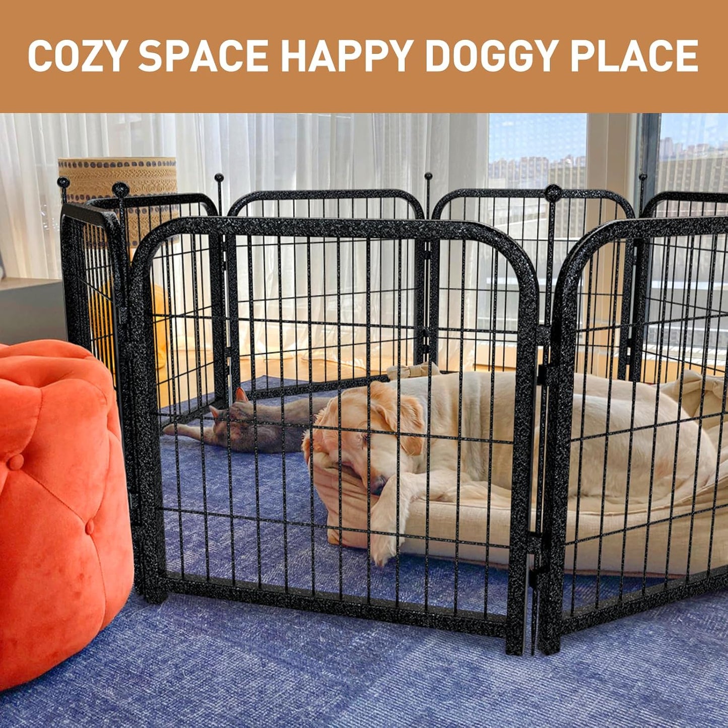 Dog Playpen 8/16 Panels 32" Height Heavy Duty Dog Fence Puppy Pen for Large Medium Small Dogs Indoor Outdoor Foldable Pet Exercise Pen