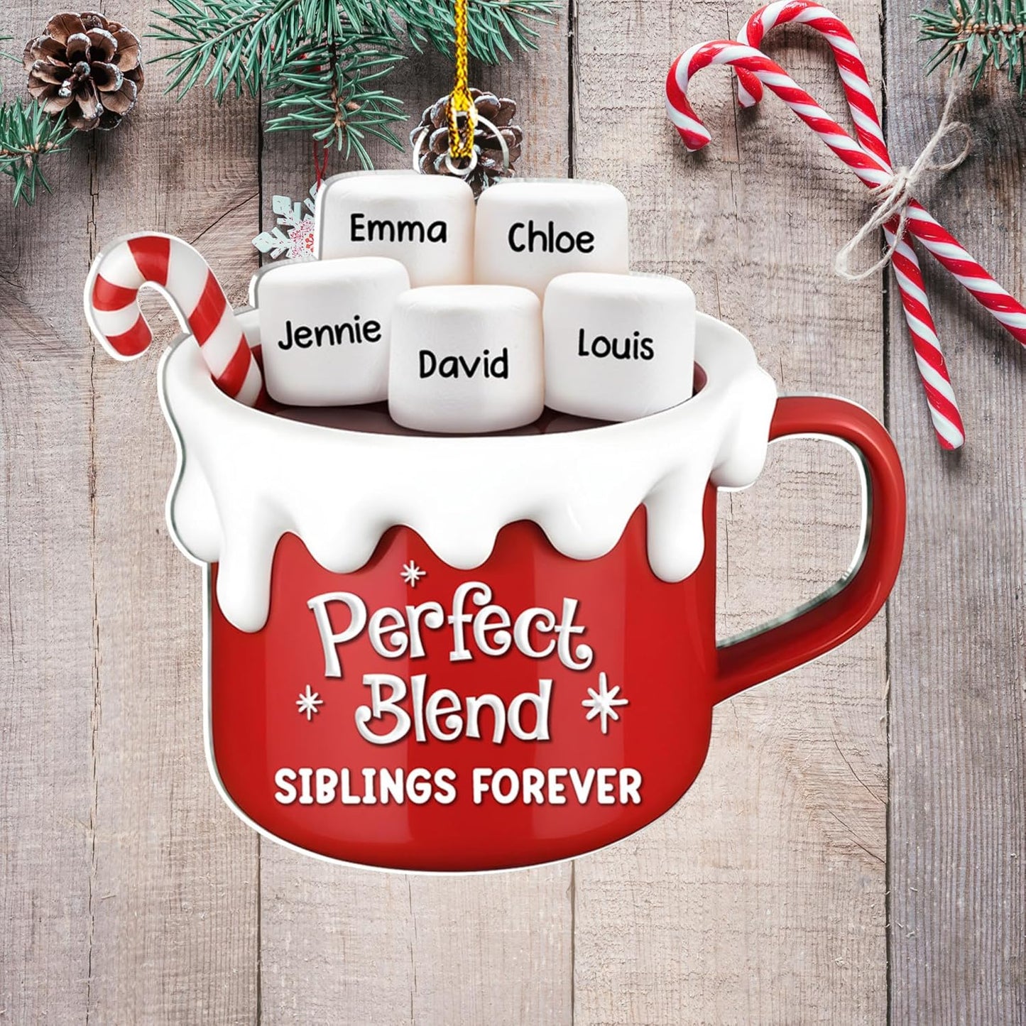 A Blend of Christmas Cheer Personalized Acrylic Ornament β Custom Name Charms Family Members up to 10 People, Holiday Decoration for Family Members & Friends