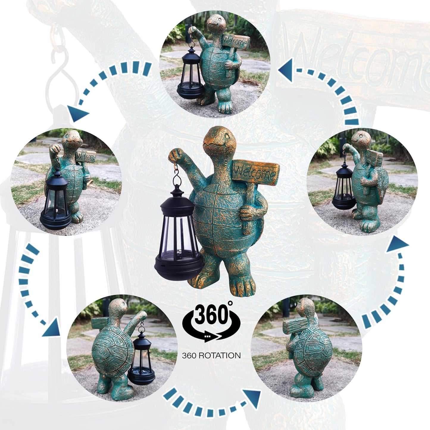 Turtle Garden Statue Outdoor Décor with Solar Lights Lantern,Turtle Solar Light Figurines Outside Decorations for Yard,Lawn,Patio, Balcony, Unique Housewarming Gifts