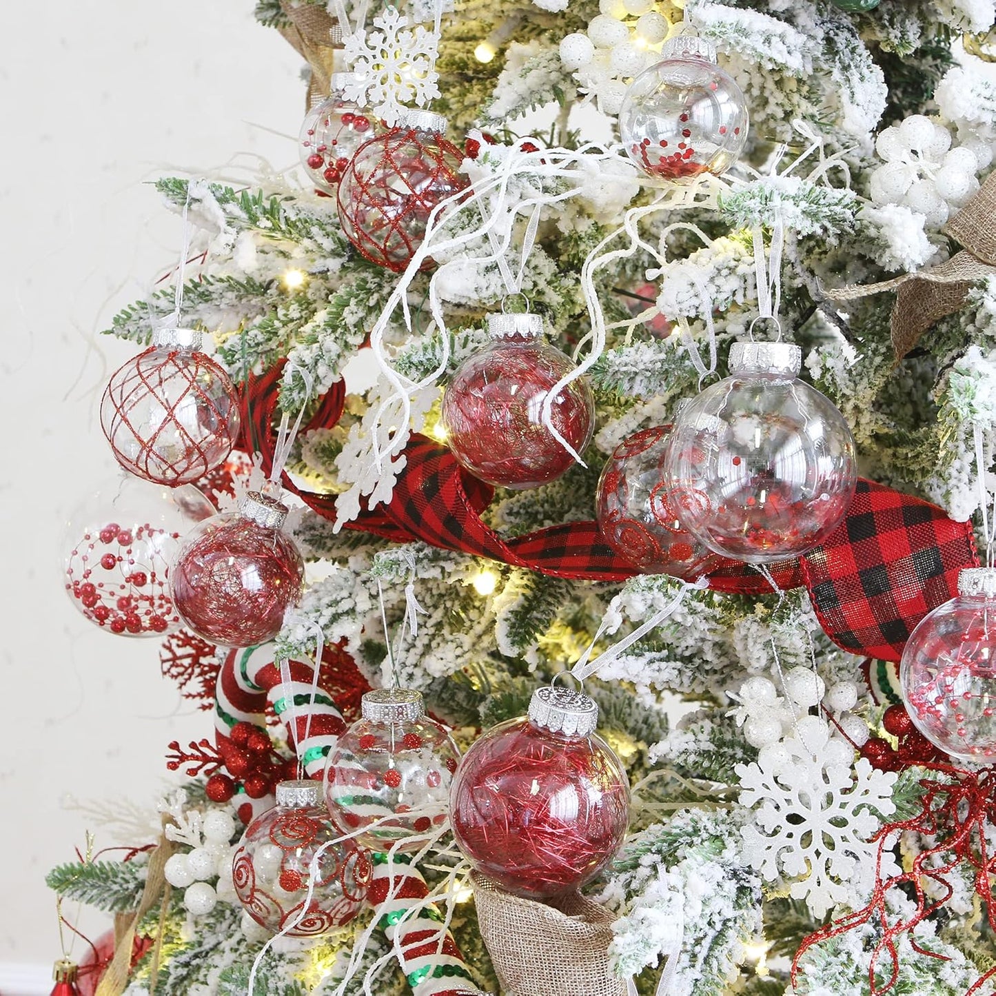 Sea Team Shatterproof Clear Plastic Christmas Ball Ornaments Decorative Xmas Balls Baubles Set with Stuffed Delicate Decorations (60mm/2.36 inch 30-Pack, Red)