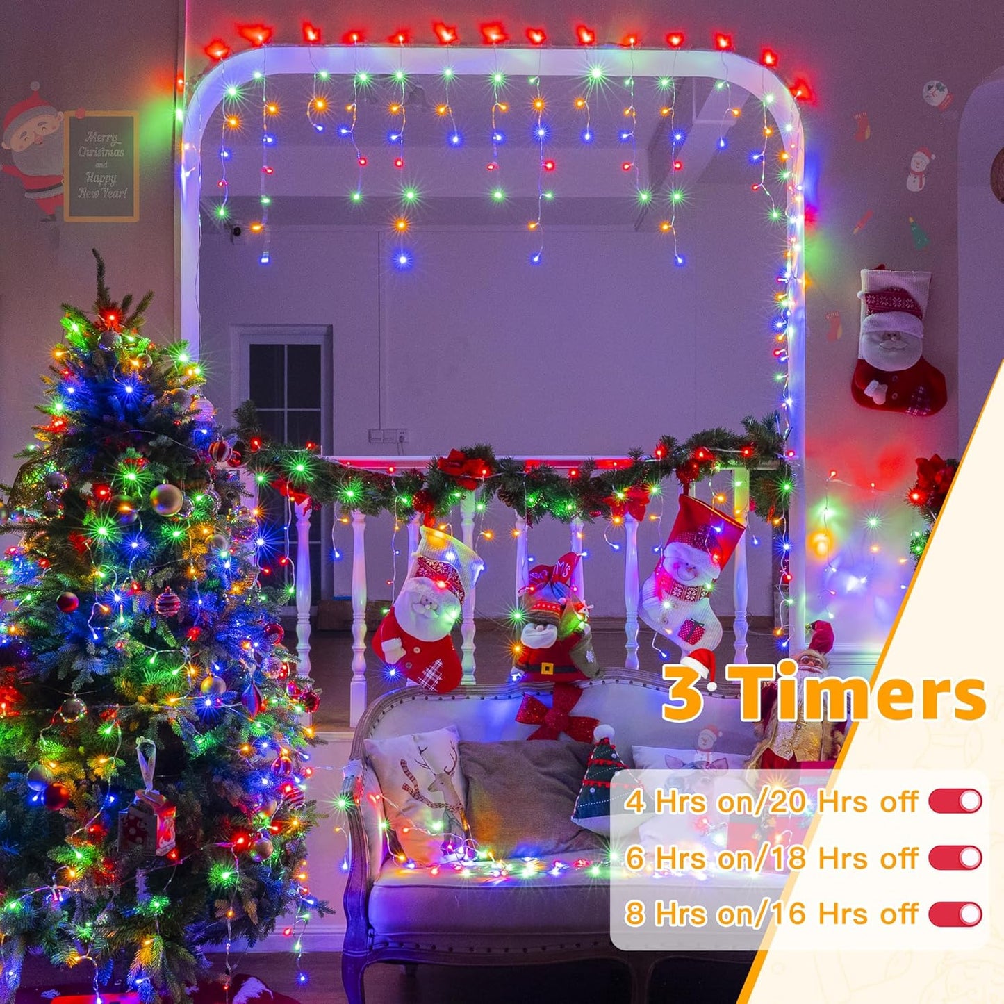 Ollny Icicle Lights Outdoor Multicolor, 594LED 49FT Christmas Lights with Remote 8 Modes Dimmable, Waterproof Connectable Timer Hanging Light for House Outside Yard Indoor Decorations