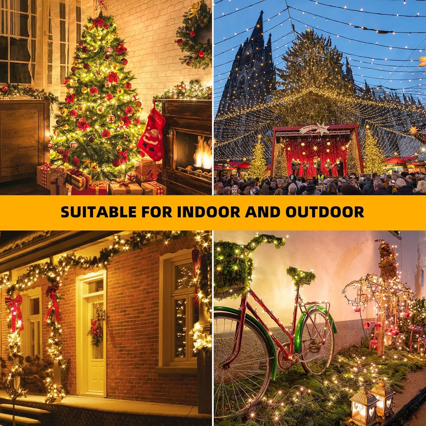 Music Motion Sensor Christmas String Lights 105ft 300 LED, Warm White Christmas Tree Light,End to End Plug In 6 Modes Christmas Lights, Waterproof for Indoor Outdoor Tree Party Yard Room Decor