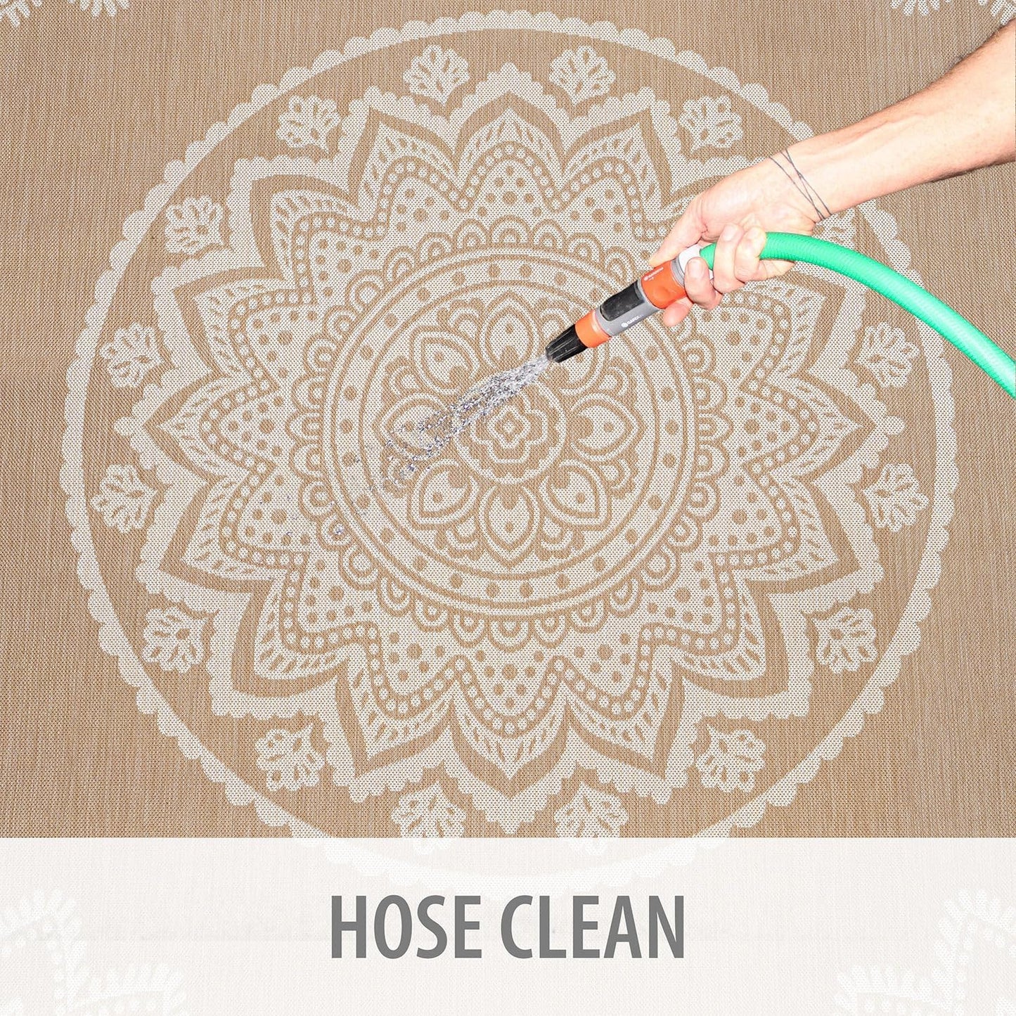 CAMILSON Outdoor Rug 8x10 Modern Area Rugs for Indoor and Outdoor Patios and Porches - Waterproof, Washable, Non-Shedding, Easy-to-Clean Outside Carpet (8 x 10, Medallion - Beige/White)