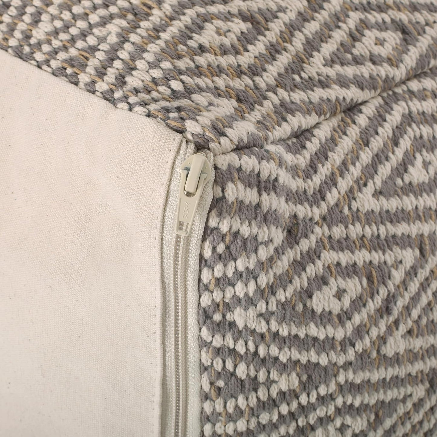 GDFStudio Boho Handmade Fabric Cube Pouf Ottoman Foot Stool - Bean Bag Floor Chair - Foot Rest Couch for Living Room Bedroom, Beige and Yellow,15"" x 15"" x 15"", 312183N