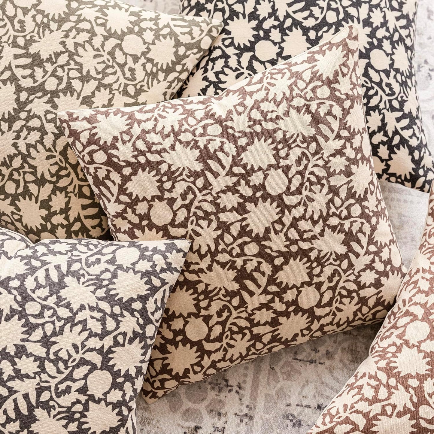 Foindtower Set of 2 Decorative Neutral Floral Throw Pillow Covers Accent Farmhouse Cushion Covers Boho Vintage Pillowcase for Couch Sofa Bedroom Living Room Home Decor Outdoor,18×18 Inch,Brown