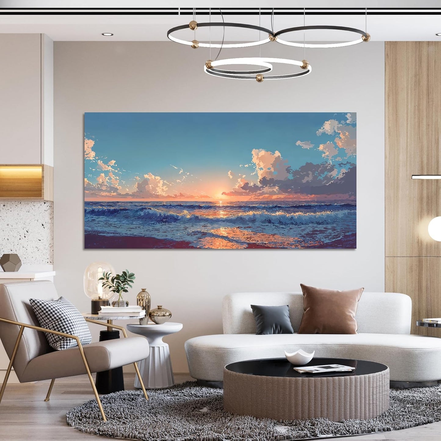 Canvas Wall Art Decor Blue Beach Wall Art Decorations Canvas Art Prints Wall Pictures For Living Room Artwork For Walls Art Decor Wall Pictures For Bedroom Office Wall Hanging Decor 20" X 40"