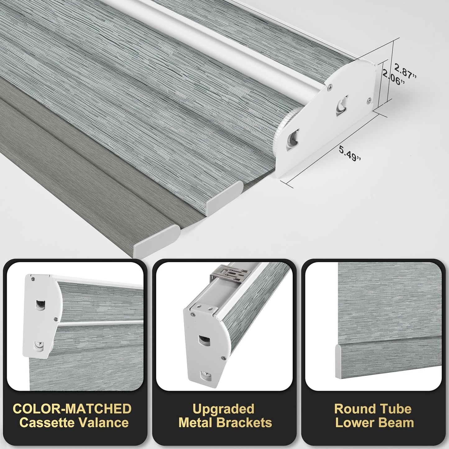 BERISSA Cordless Dual Roller Shades with Cassette Valance,Double Window Shades Blackout and Light Filtering Shades,Day and Night Roller Shades for Home Office Door.Striped Jacquard Grey.62 W x 80" H