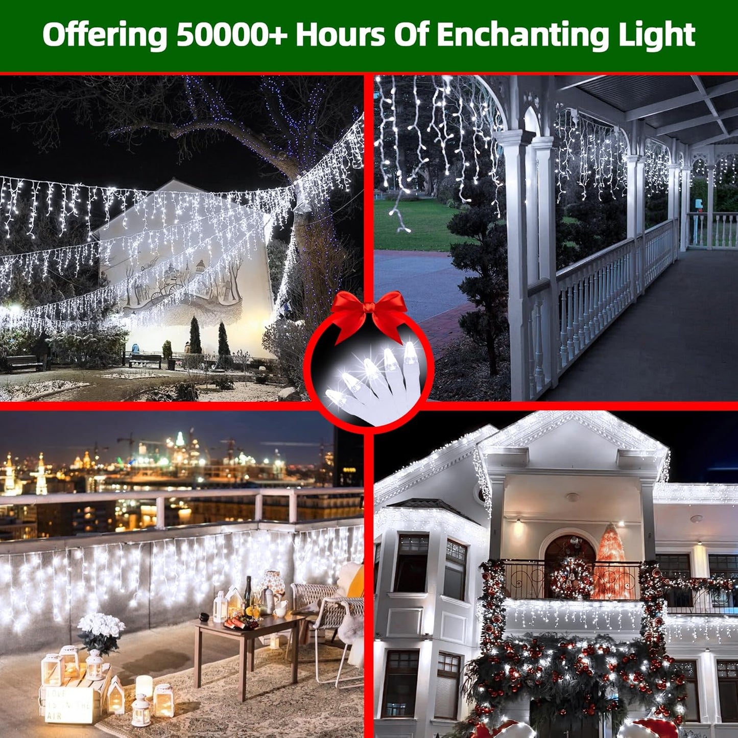 666 LED 66FT Icicle Lights Waterproof- 148 Drops 12 Modes Christmas Light with Memory Timer, Dimmable Christma TreeLights for Roof Balcony Holiday Gifts Cool White