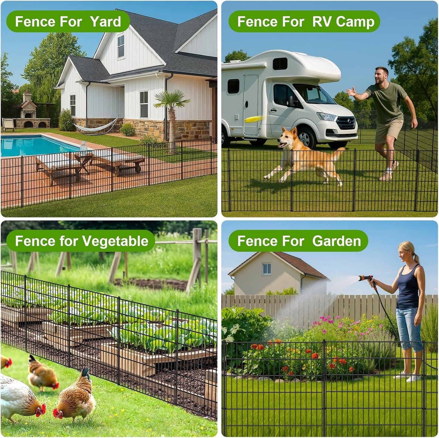 Land Guard 10-Panels No Dig Decorative Fence 30 in(H) x 25 ft(L), Tall Garden Fence Animal Barrier, Removable Fence for Garden, Rustproof Metal Animal Barrier Ground Stakes Fencing
