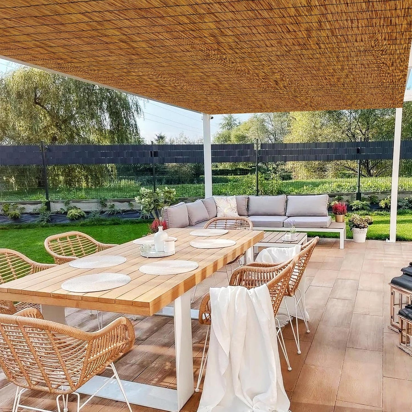 Reed Fencing Rolls,Patio Privacy Screen,Decorative Bamboo Fence Rolls for Patio Balcony Garden Backyard Outdoor,6x16FT(2Pcs)