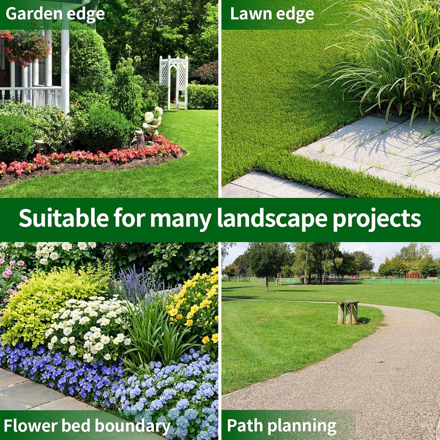 4 in x 100 Ft Garden Landscape Edging, No Dig Garden Edging Border Kit with 184 Pcs Spikes for Flower Bed Lawn Yard Grass Green