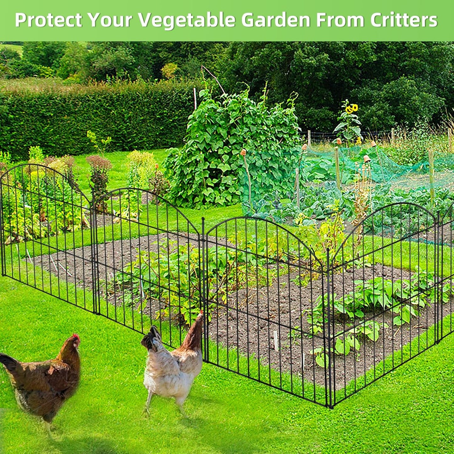 Decorative Garden Fence 24in (H) x20ft (L), 10 Pack No Dig Fence Animal Barrier for Dog with Lock, Arched Flower Bed Edging, Wire Border Panel Fencing for Yard Patio Outdoor Decor