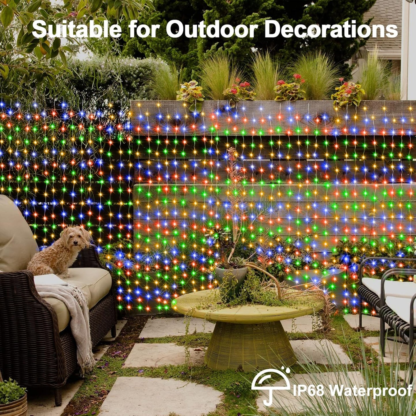 300 LED Fairy Curtain Lights 2 Color Changing, 9.8Ft x 9.8Ft Hanging Lights Battery Operated with Hooks, Outdoor Curtain Light Waterproof for Party Backdrop Patio Decorations (Warm White & Color)