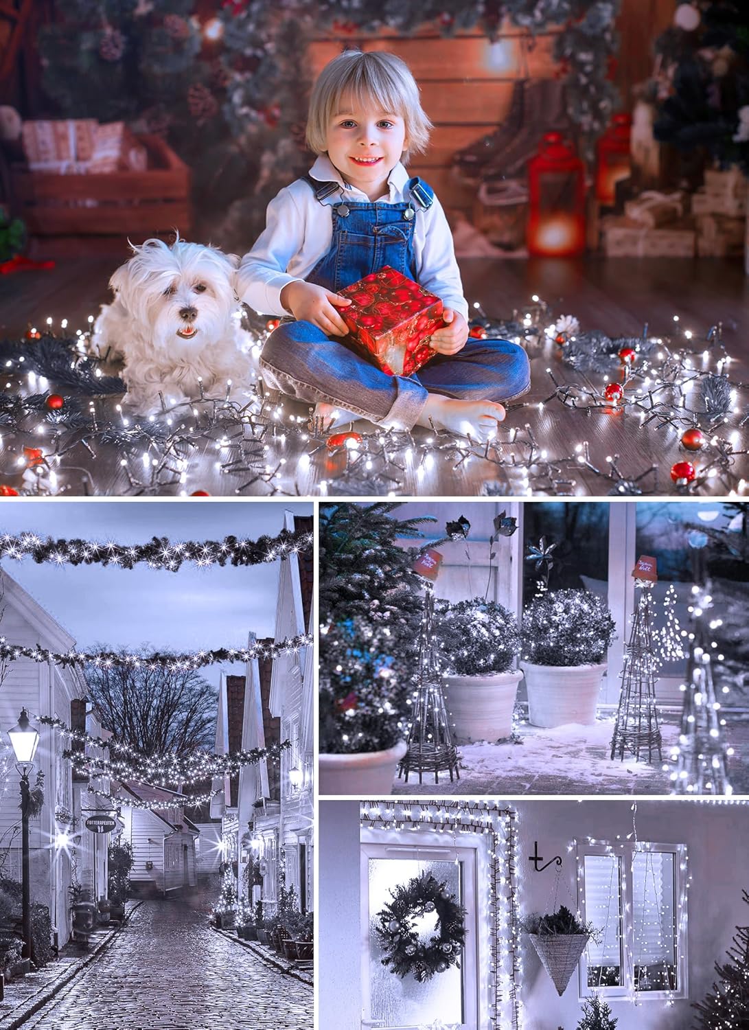 Minetom Solar String Lights for Outside, 4 Pack Total 160FT 400 LED Solar Christmas Lights Outdoor with 8 Modes, Solar Lights Outdoor Waterproof, Solar Christmas String Lights for Tree House, White