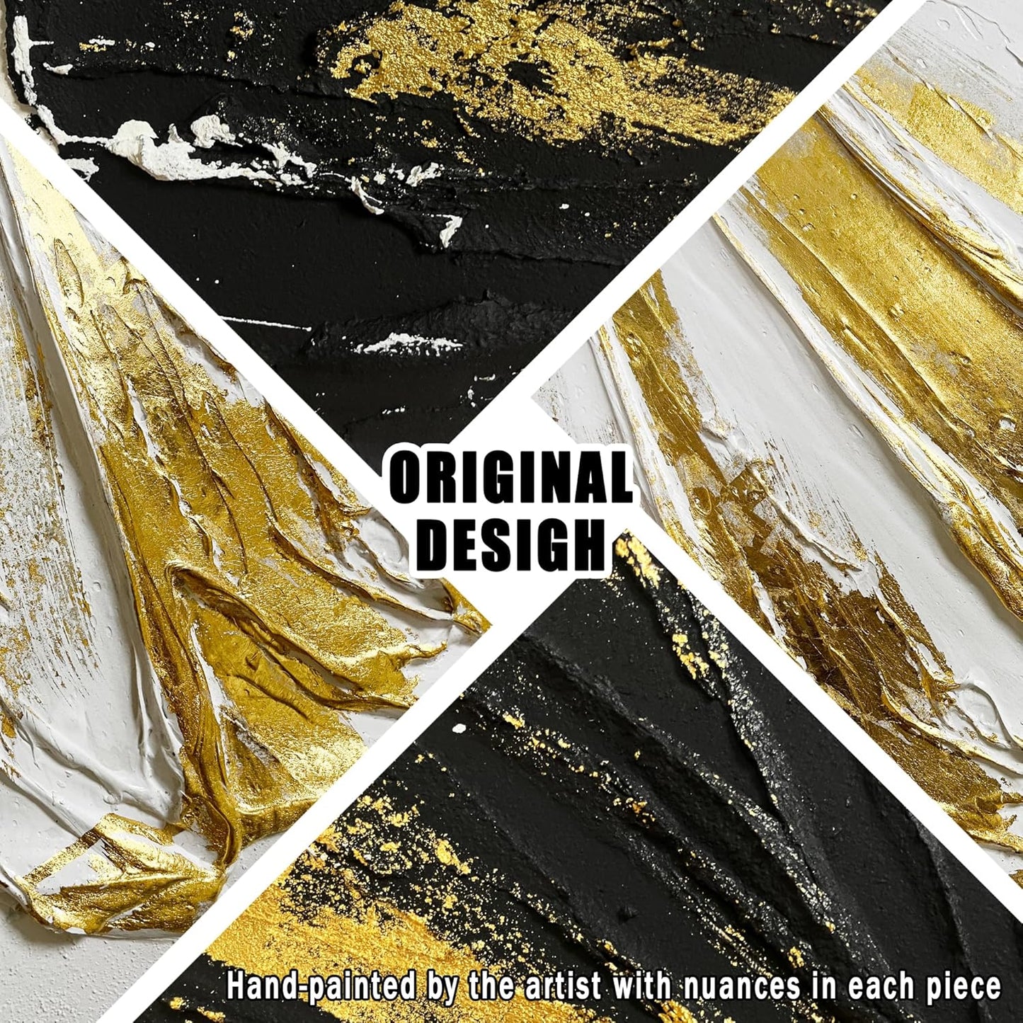 Abstract Wall Art for Living Room Black White and Gold Pictures Wall Decor for Office Circles Painting Wall Art for Bedroom Size 20 x 40 Inch