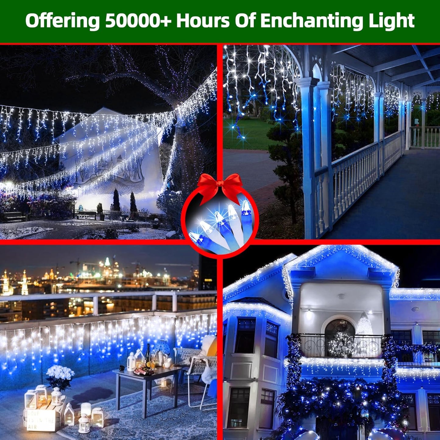 1332 LED 131FT Extra Long Icicle Lights - 296 Drops Waterproof Christmas Lights 12 Modes, Outdoor Christmas Decor for Mall Hotel Fence Holiday Lighting Blue & White