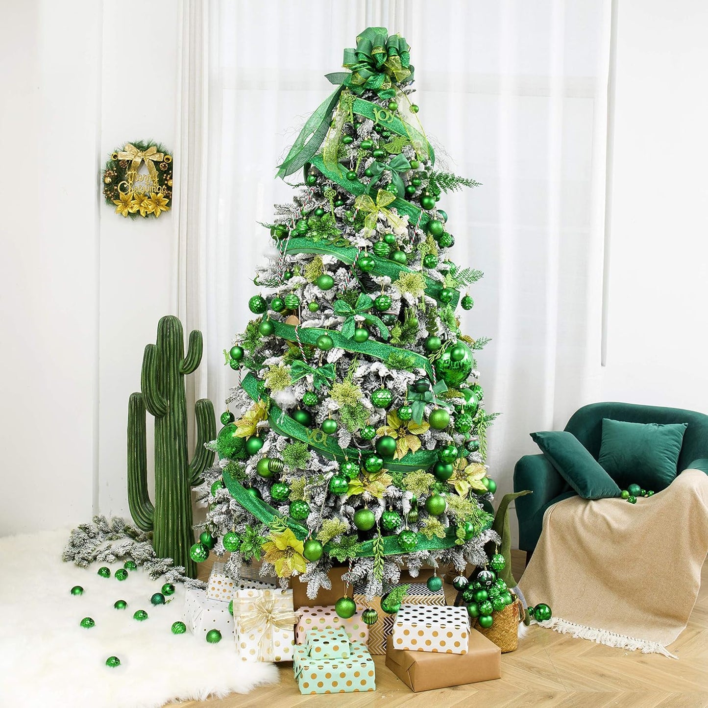 Christmas Ball Ornaments for Christmas Decorations - 41 Pieces Xmas Tree Green Shatterproof Ball Ornaments with Hanging Loop for Holiday and Seasonal Decoration
